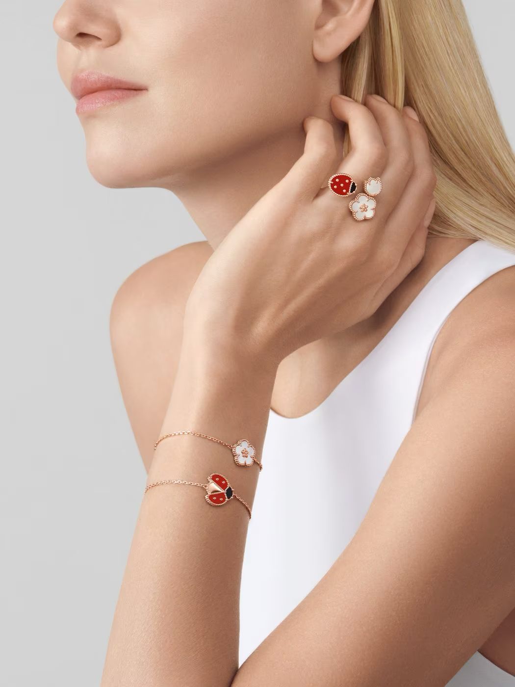 V.ANCLEEF LUCKY SPRING OPEN WINGS LADYBUG BRACELET (18K ROSE GOLD PLATED)