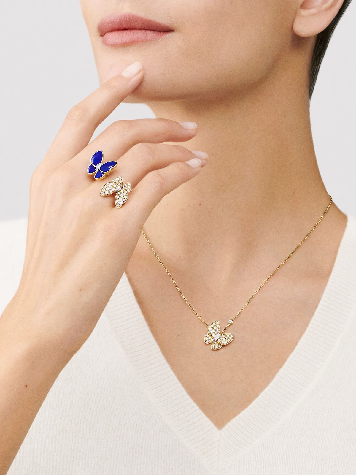 V.CA TWO BUTTERFLY PENDANT (18K YELLOW GOLD/ROSE GOLD PLATED)