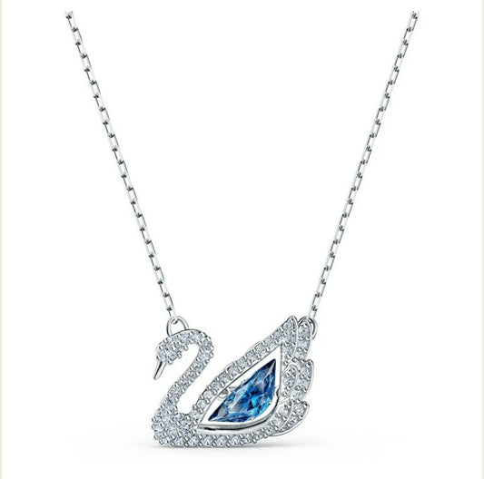 S.WAROSKI SWAN NECKLACE BLUE (RHODIUM PLATED)