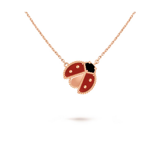 V.ANCLEEF LUCKY SPRING OPEN WINGS LADYBUG PENDANT (18K ROSE GOLD PLATED)